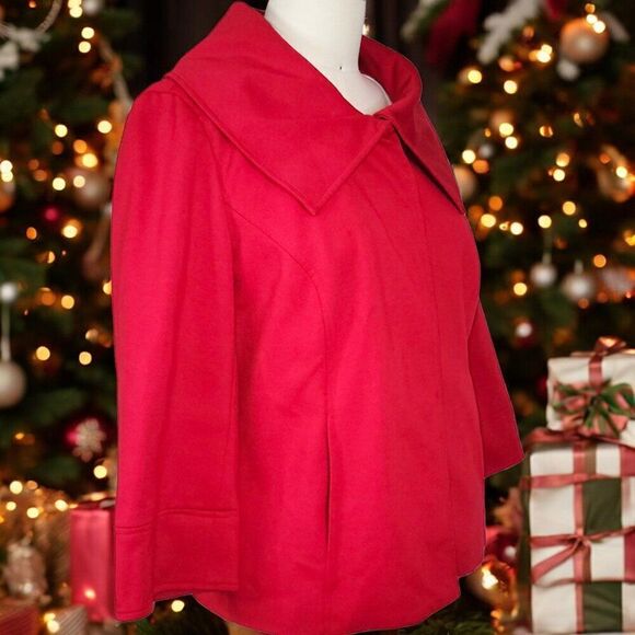 Sandro festive red wide Puritan collar swing jacket - Picture 2 of 7